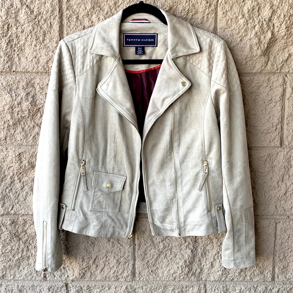 Tommy Hilfiger Light Suede and Gold Moto Jacket